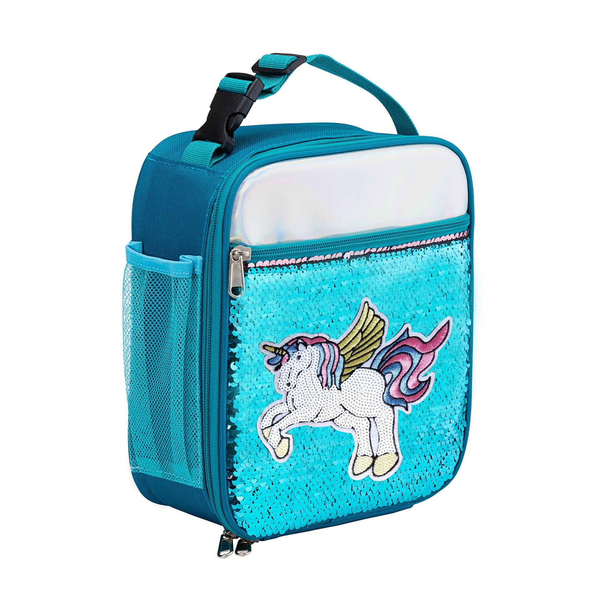 Mode Waterdichte Reverse Sequin Geïsoleerde Kinderen Meisjes Jongen Lunchbox Glitter Draagtas Koeler Picknick Zakje Voor Voedsel: Pegasus Blue