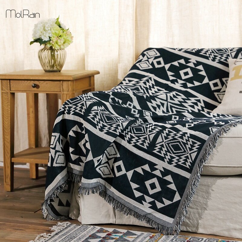 Manta de estilo indio de 180x340cm para uso en el hogar, manta con estampado geométrico para camas, manta gruesa de ganchillo para silla para dormir o sofá