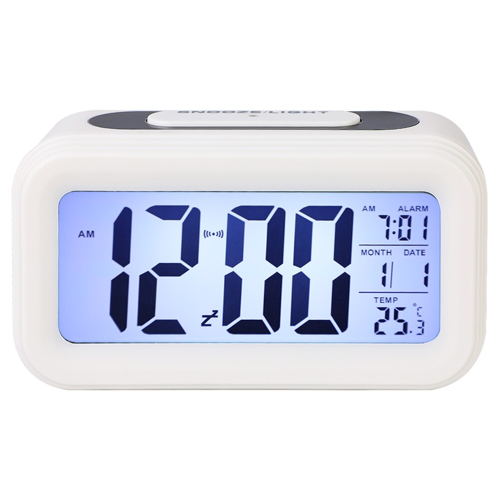 LED Digital Alarm Clock Electronic Clock Smart Mute Backlight Display Temperature & Calendar Snooze Function Alarm Clock: 1-White