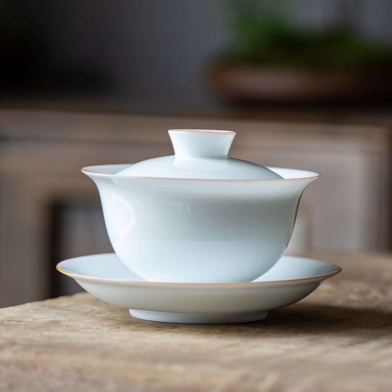 Eggshell Porcelain Handmade Ceramic Venti Tea Sancai Bowl Kung Fu Tea Bowls Sopera De Ceramica Gaiwan Coarse Pottery Tea Set: Cover bowl I