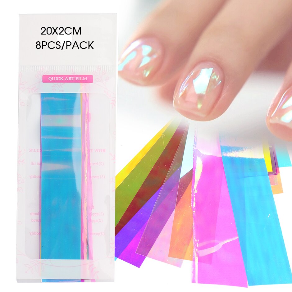 Aurora Nail Foils Shattered Glass Nail Art Marble Holographic Cellophane Paper Nail Sticker Summer Manicure Clear GL1900: 1900-B pack