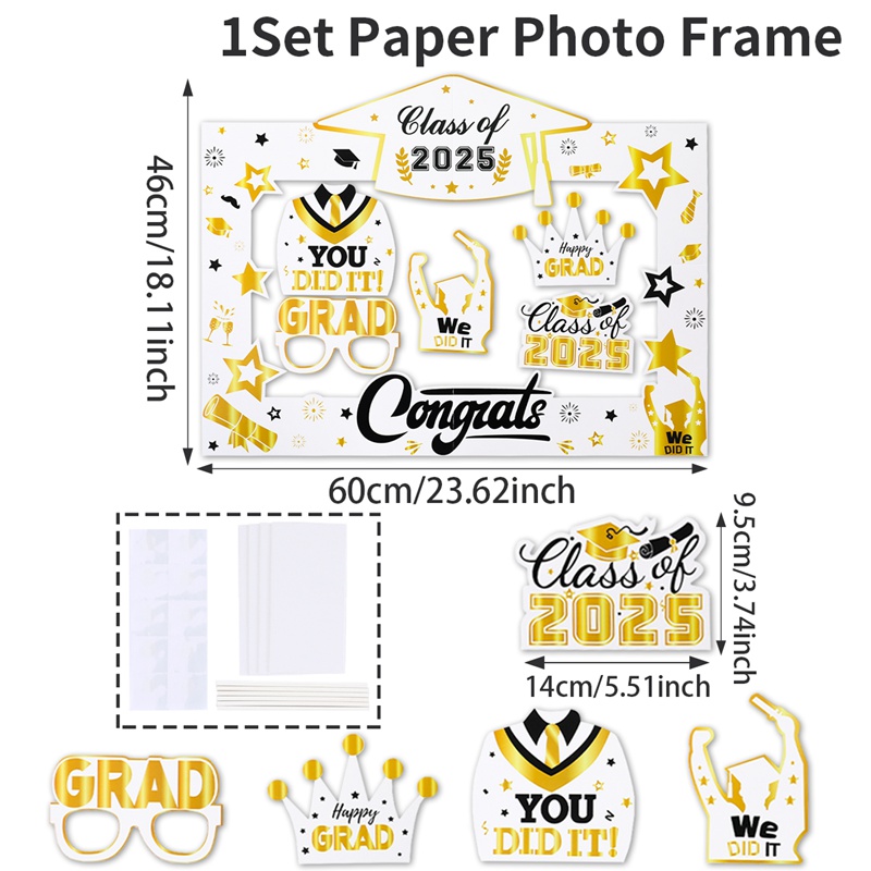 Bannière de cadre d'accessoire de photomaton de remise des diplômes, arrière-plan de prise de vue photo, décor de fournitures d'accessoires, classe de 2025, fête des diplômés, 2025: Fluorescence Jaune