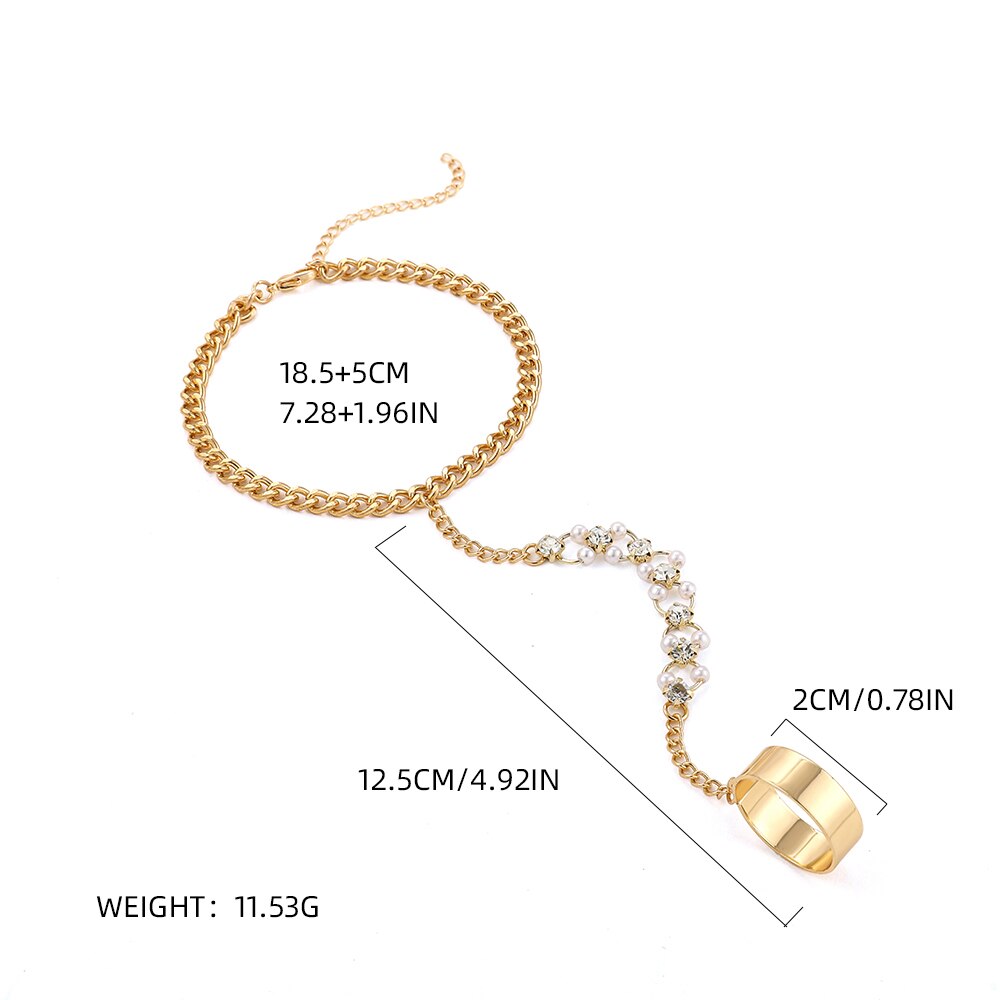 Anel de dedo de strass brilhante anel de dedo ligado para mulheres punk ouro cubana corrente pulseira link mão harness jóias