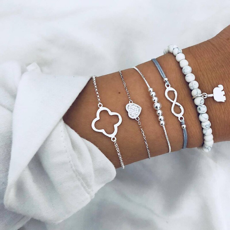 Geometrische Stein Charme Armbinde einstellen Für Frauen retro Silber Mond Handgelenk Kette Offene Armreif Dame modisch Boho Schmuck: 26