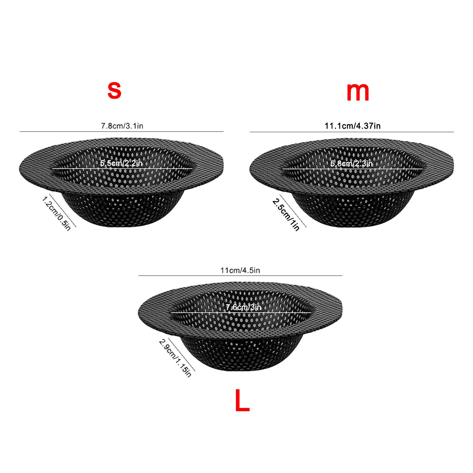 3 PCS Stainless Steel Sink Strainer Fine Mesh Kitchen Sink Strainer Fits Most Kitchen Sink Bathroom Bathtub Shower Drain