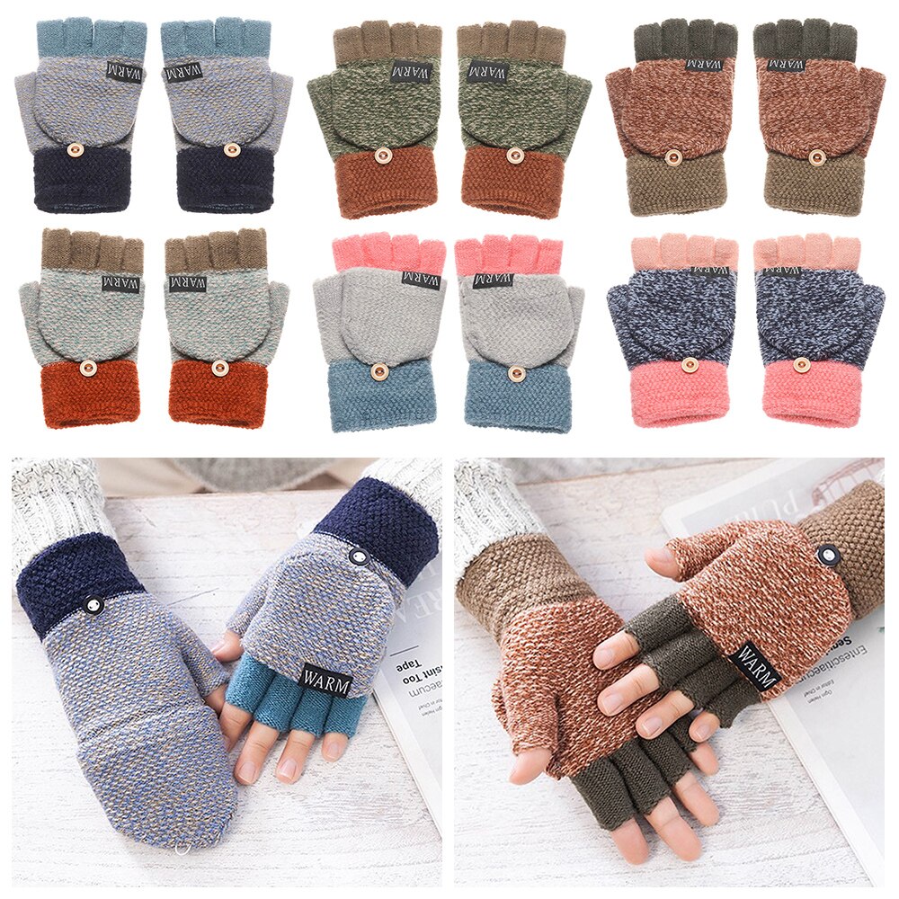 Winter Warm Thickening Wool Gloves Knitted Flip Fingerless Flexible Exposed Finger Thick Mittens for Men Women