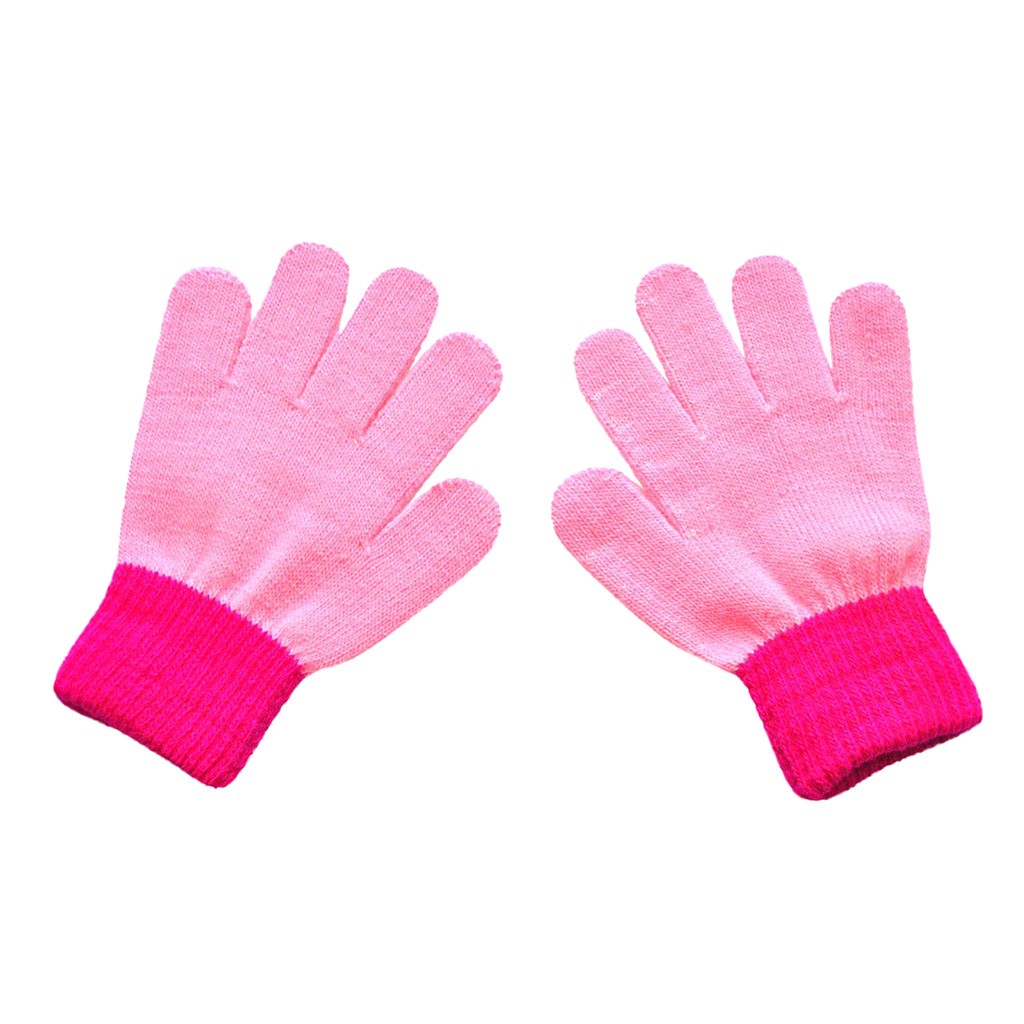 Kinderen Kids Magic Winter Handschoenen Colorblock Volledige Finger Warm Gebreide Handschoenen Jongens Meisjes L1031: Pink