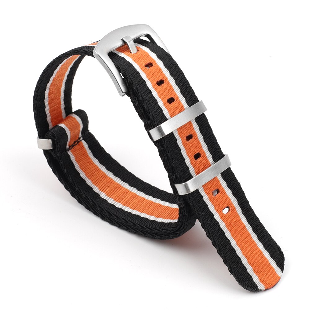 På niveauet blødt bærende urrem 22mm nato-rem nylon urrem armbåndsur tilbehør til omega james bond 007 # e: Sort-orange