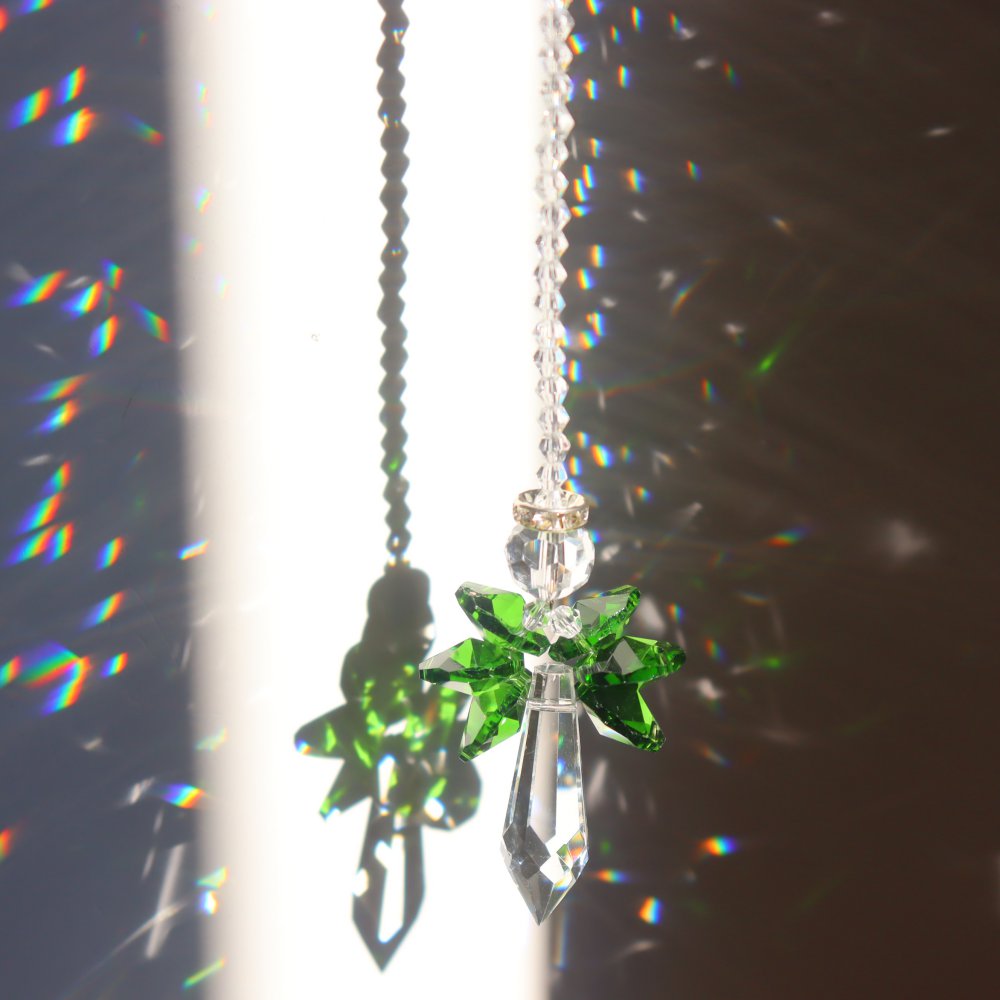 Rainbow Crystal Hanging Crystal Wind Chimes Butterfly Bird Prisms Crystal Pendant for Window Garden Home Decoration: Green