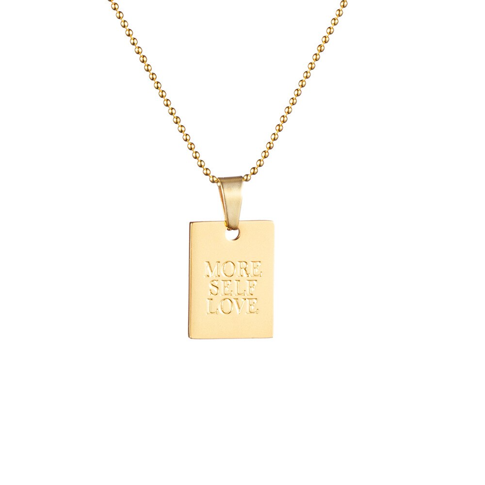 Collier avec pendentif en acier inoxydable pour femmes, couleur or, , accessoire de bijouterie, Alphabet d'amour, bénédiction: more self love / Or