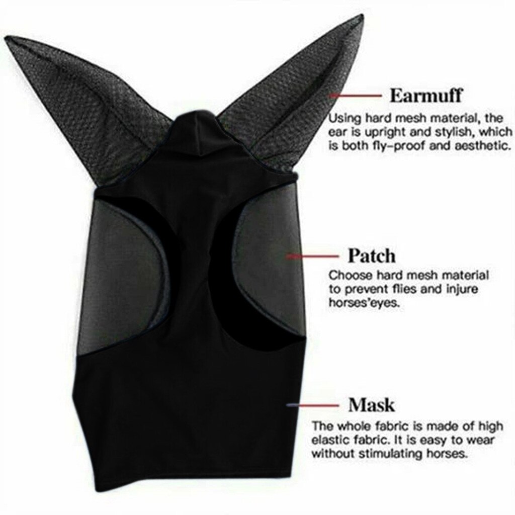 Anti-Fly Mesh Equine Mask Comfort Fit Fly Horse Mask Protects Eyes and Ears