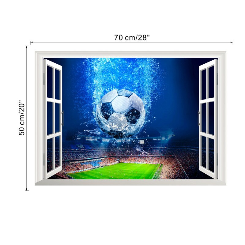 3d vindue blå fodbold fodbold klistermærker til børneværelser stue soveværelse væg mærkater drenge værelse dekoration