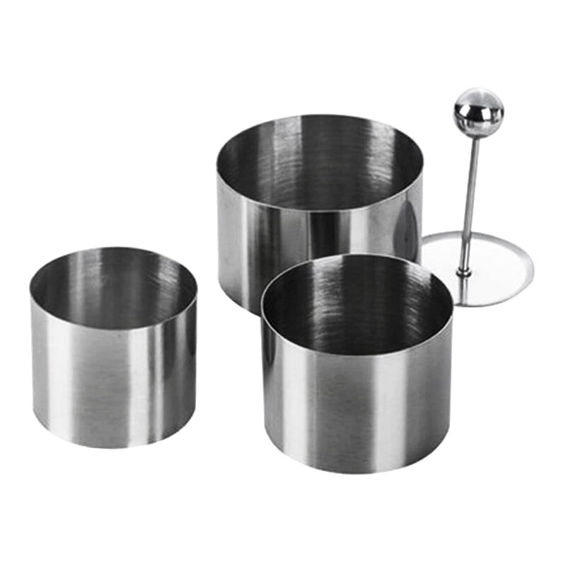 4PCS Stainless Steel Round Cold Dish Mold with Push Plate Kitchen Hotel Dish Tool Salad Plate Fried Rice Forming Mold: Default Title