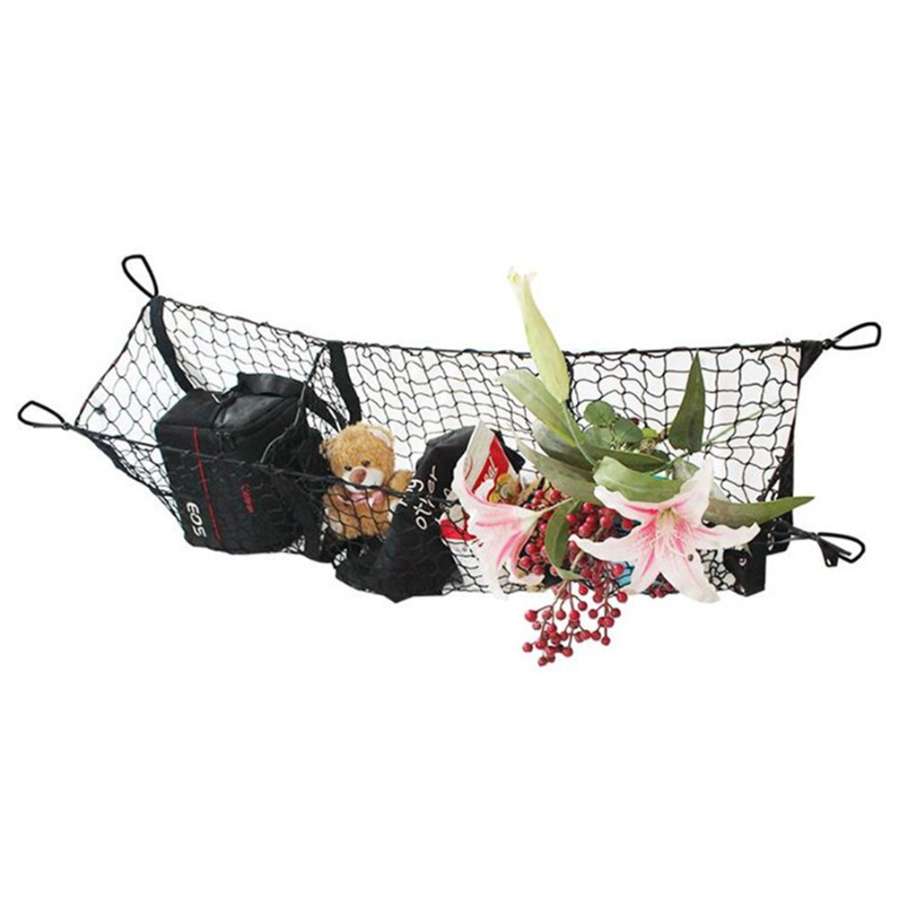 112cm Three Pocket Trunk Cargo Organizer Storage Net Heavy Duty Cargo Net for Car SUV Pickup Truck Bed Durable Expandable Mesh
