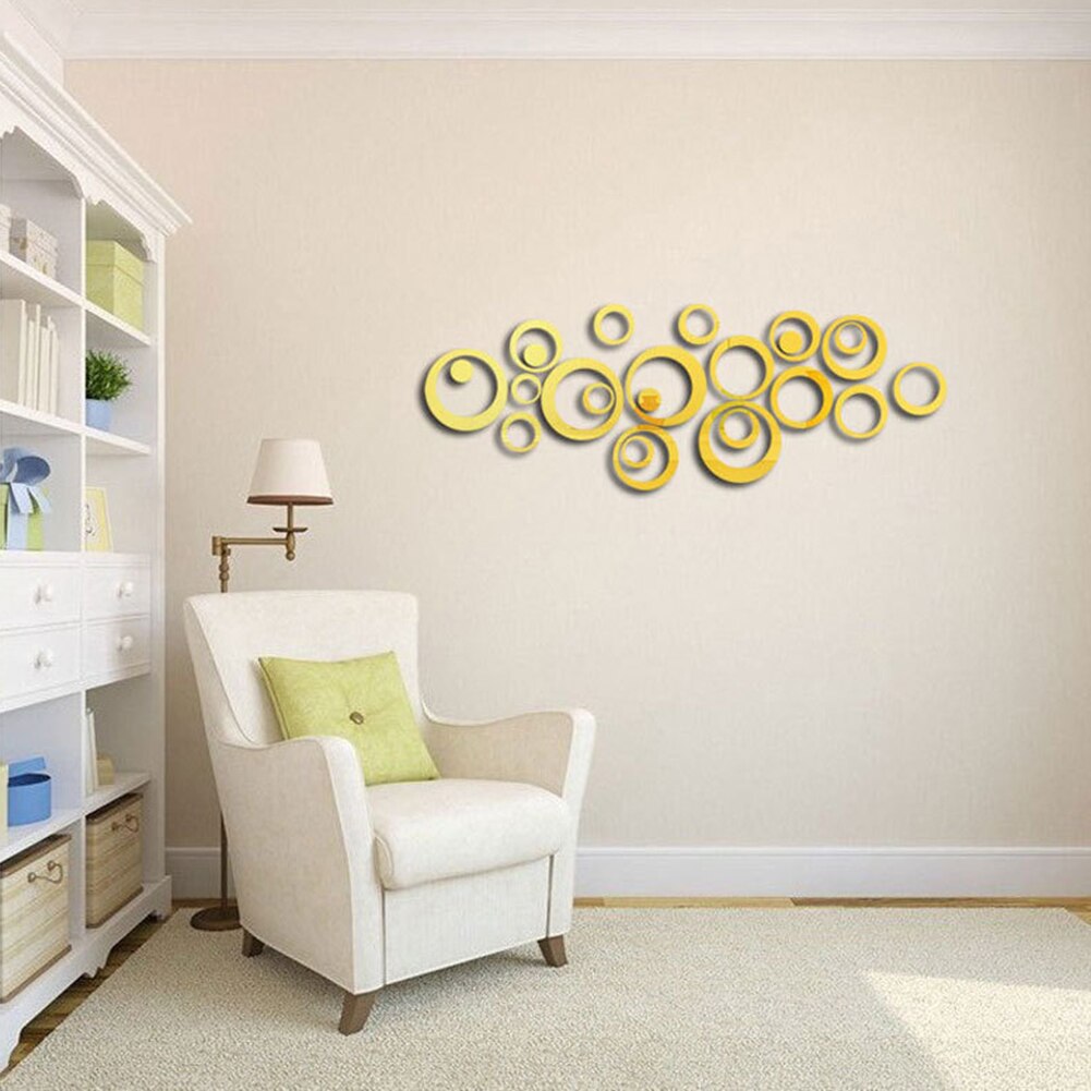 Bricolage 3D décalque mur décor à la maison cercle anneau acrylique cristal miroir Stickers muraux chambre salon papier peint décoration