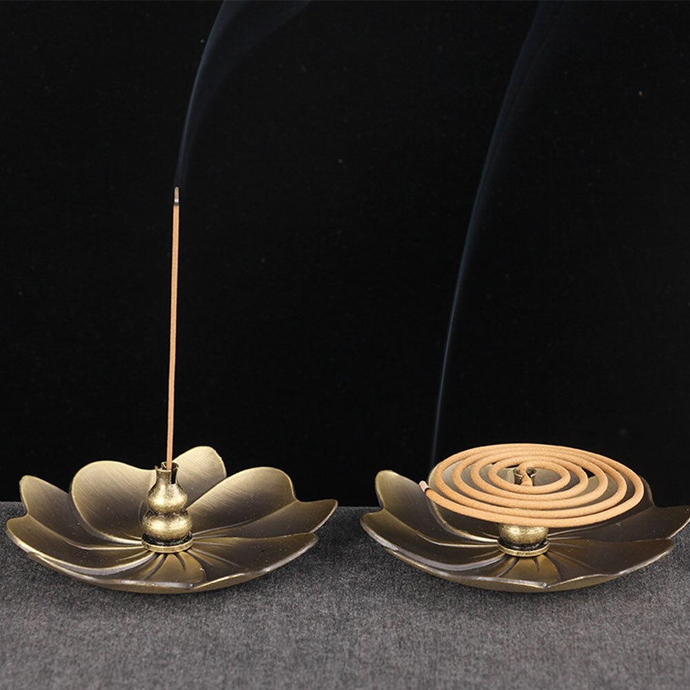 Palo quemador aleación horno Catcher placa Metal hogar Vintage aromaterapia Perfume incienso soporte fragancia forma de flor