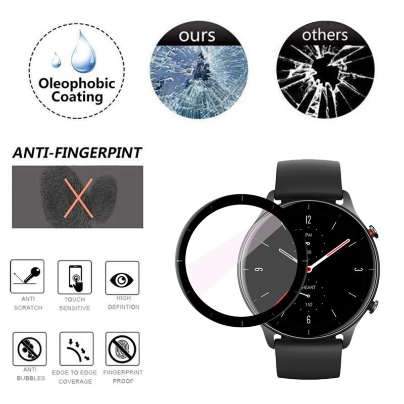 3D Gebogen Rand Zachte Fibre Glas Voor Huami Amazfit Gtr 2 2e Cover Screen Protector Film Voor Amazfit Gtr 2e horloge Beschermhoes