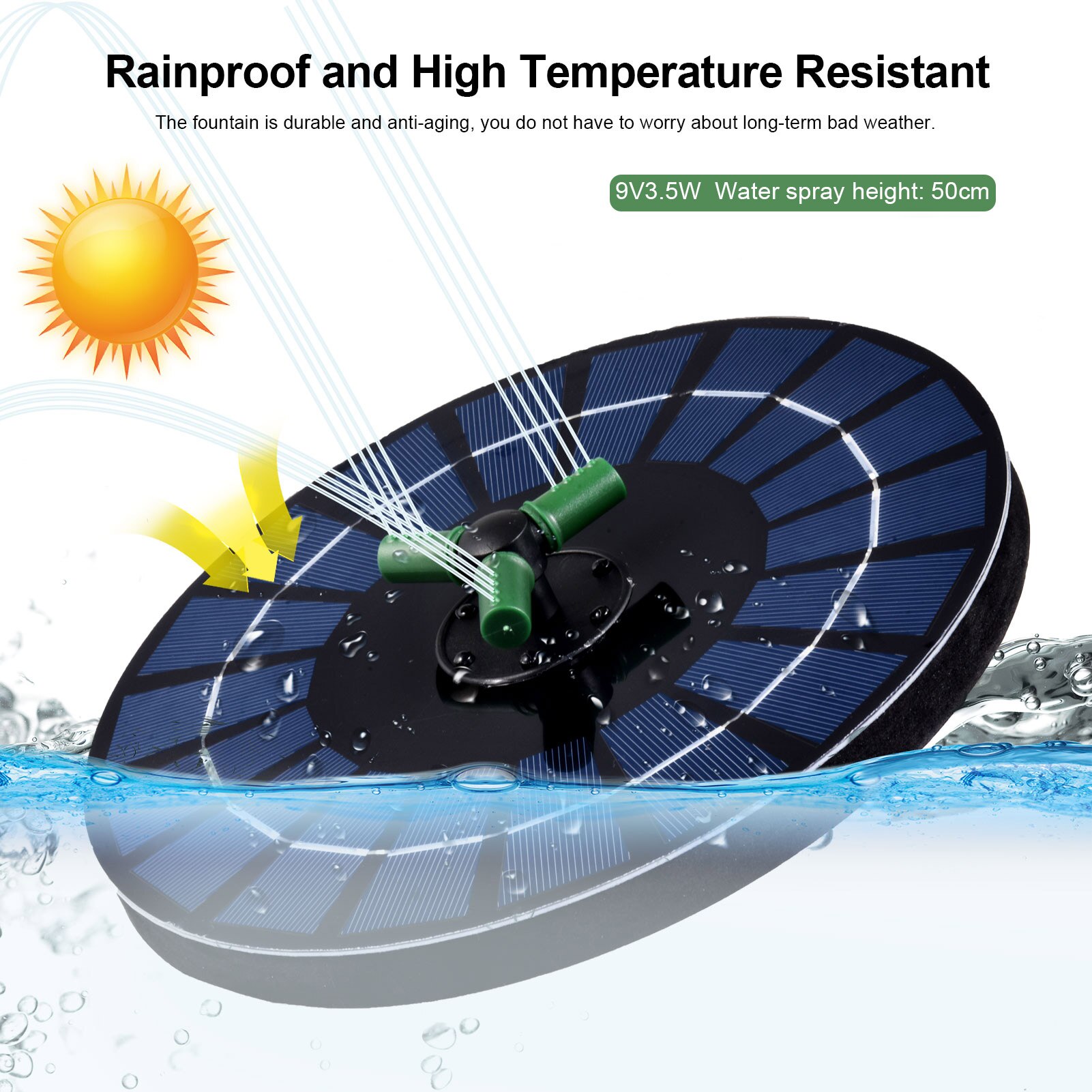 Solar Water Fountain Solar Bird Bath Fountain Pump Solar Powered Water Fountain Pump for Garden Ponds Pool Aquarium Built-in