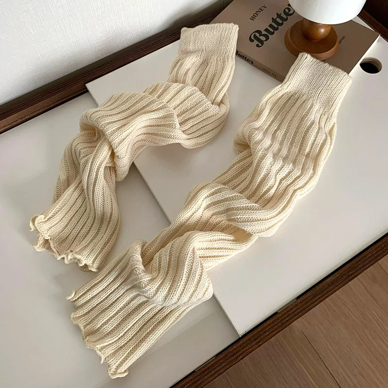 Calentadores de piernas de Lolita japonesa para mujer, calentadores de tobillo para niñas, calcetines largos góticos Y2K, calcetines finos de punto para Cosplay, 57cm: Beige