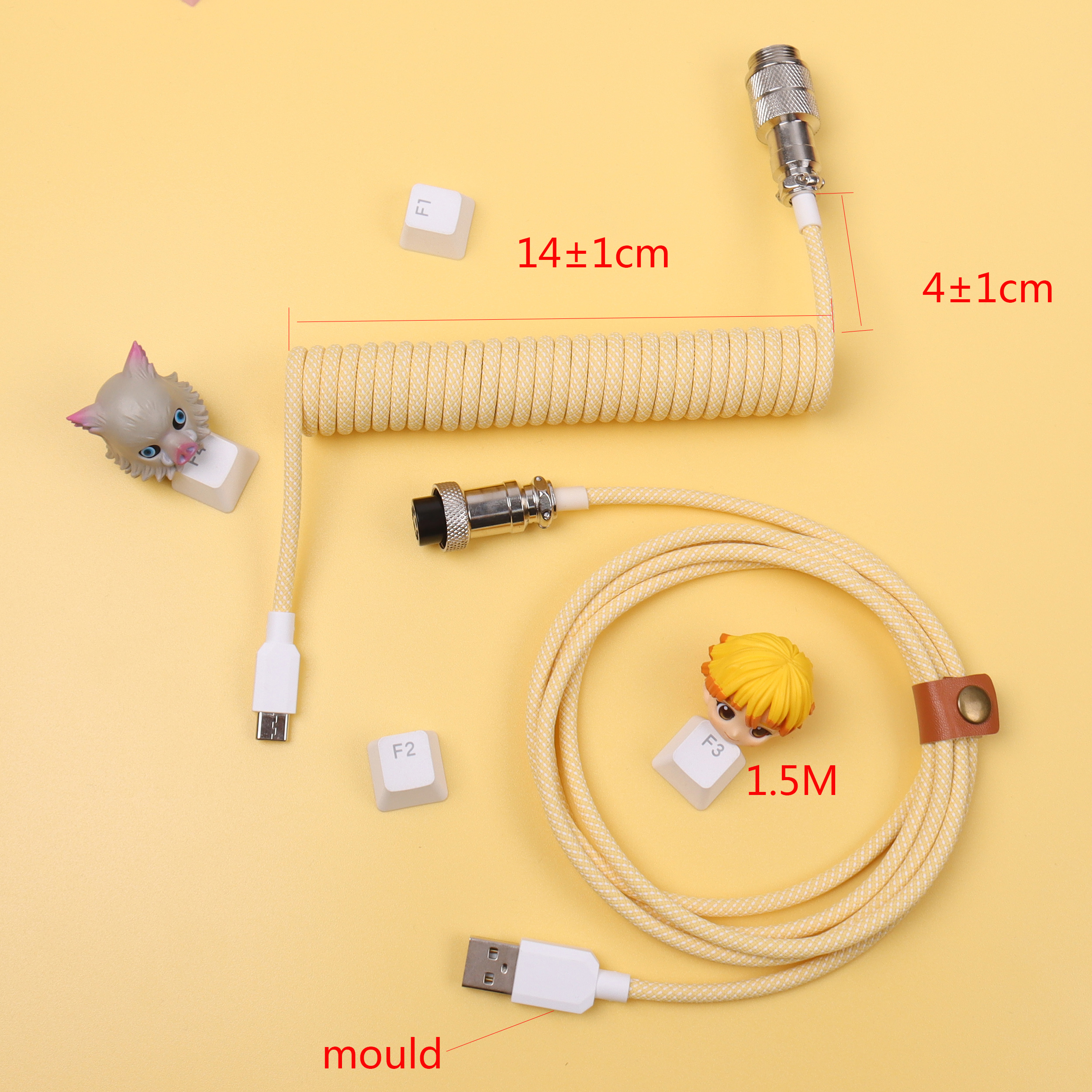 Lano 8 farvevalg macaron spiralkabel type-c til usb mekanisk tastatur data spiralkabel ledning med  gx16 luftfart