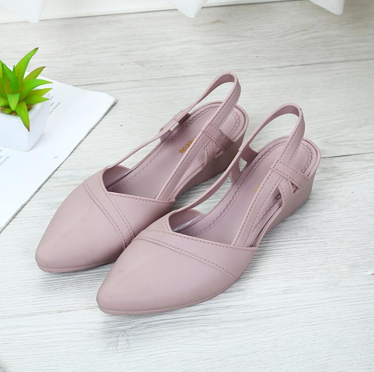 Eoeodoit jelly pumps sandaler sommer med kiler hæl vandsko kvinder sommer slip on spidse tå mid hæl sandaler pumps sko: Lyserød / 8.5