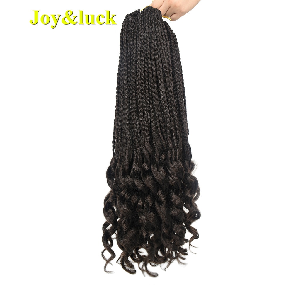 Vreugde & geluk Haar voor Vlechten Doos Vlechten Krullend Uiteinden Synthetische Gehaakte Vlechten Hair Extensions 18inch 22 wortels