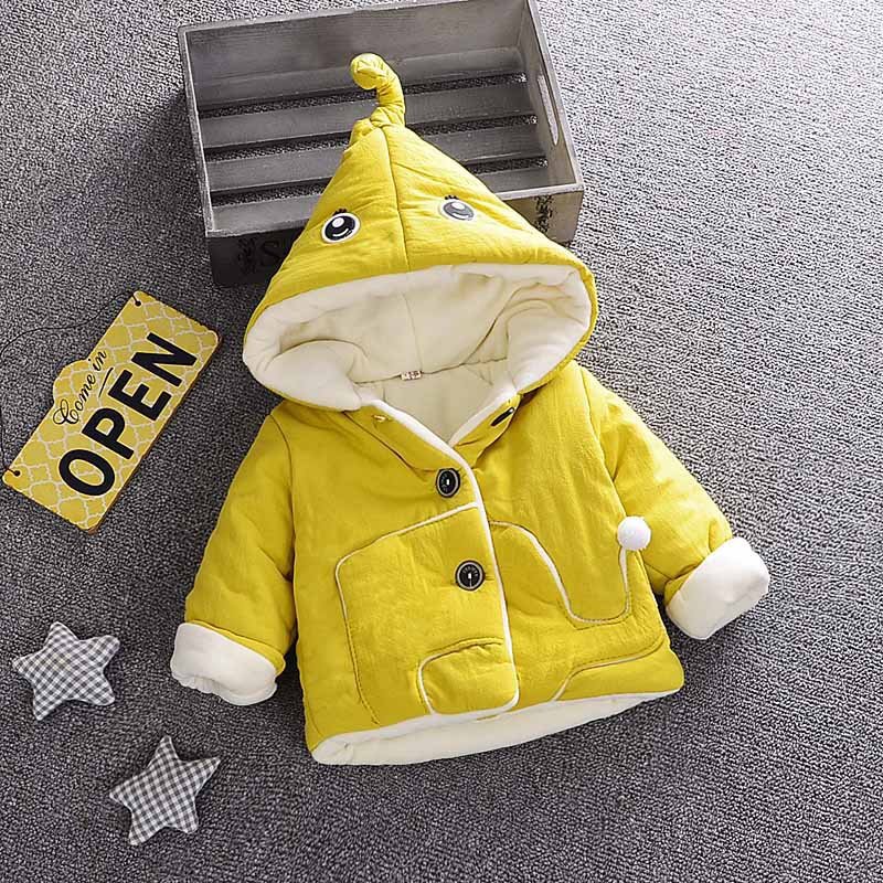 Y.L. Studio Baby Meisjes Winter Kleding 1 Jaar Jongen Katoen Gewatteerde Jas Hooded Thicken Little Peuter Cartoon Jas Leuke Kleding: Yellow / 18m