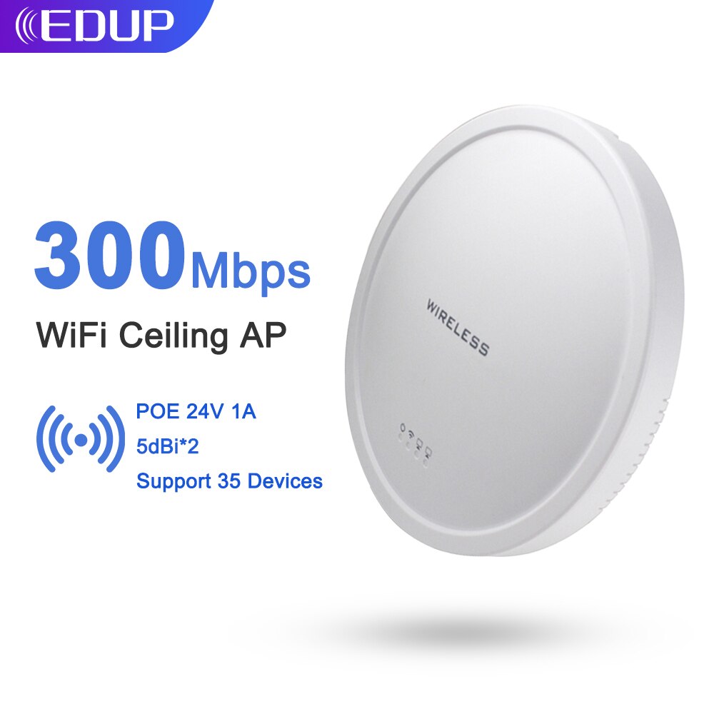 Edup Draadloze Ap Router 300Mbps Wifi Plafond Draadloze Wifi Enterprise 2.4Ghz Draadloze Wifi Systeem Ap 24V Poe access Point Ap: Default Title