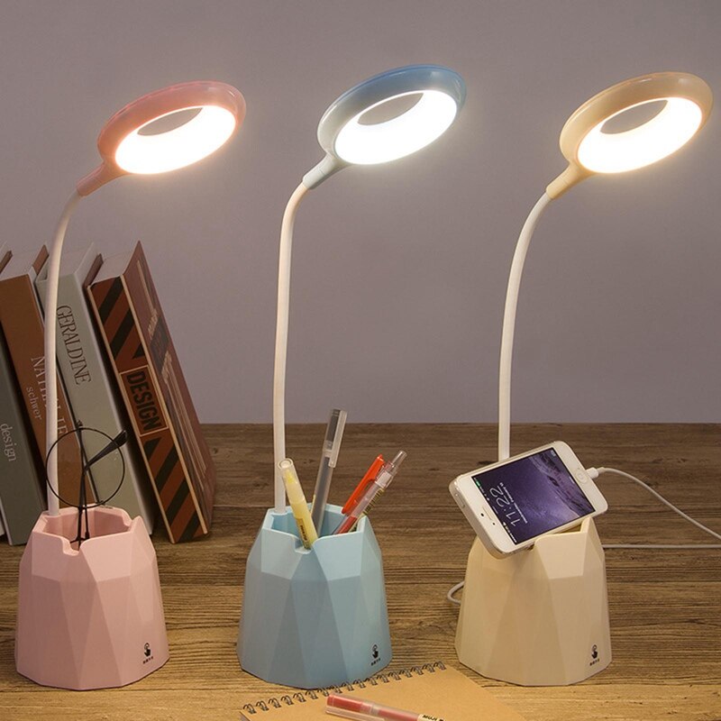 Tafellamp Leds Usb Touch Night Light Traploos Dimmen Bureaulamp Oogbescherming Leren Multifunctionele Beugel Pen Houder