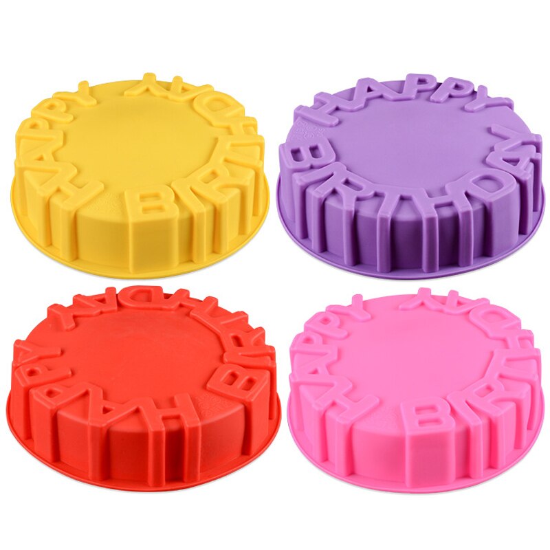 Silicone Mold Happy Birthday Round Cake Mold Pan Kitchen Baking Tools Mould Bread Pie Flan Tart Cakes Bakeware Decorating