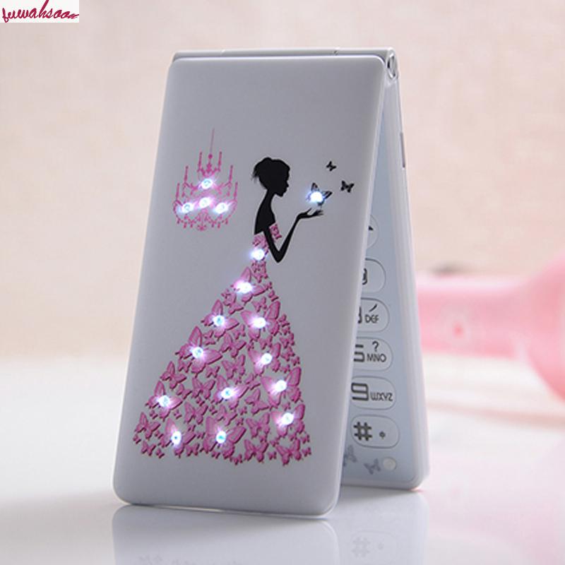 Unlocked Flip Telefoon D11 Dual Sim 1800Mah Card Vrouwen Meisjes Lady Leuke Led Zaklamp Mobiele Mobiele Telefoon Kuh Celular 2sim