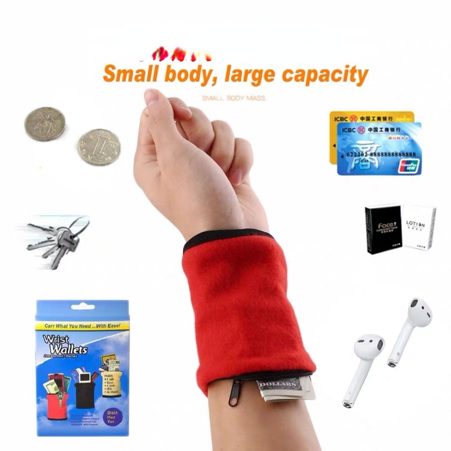 Zipper Wrist Wallet Pouch Running Sports Arm Band Bag for MP3 Key Card Storage Bag Case Badminton Basketball Wristband Sweatband