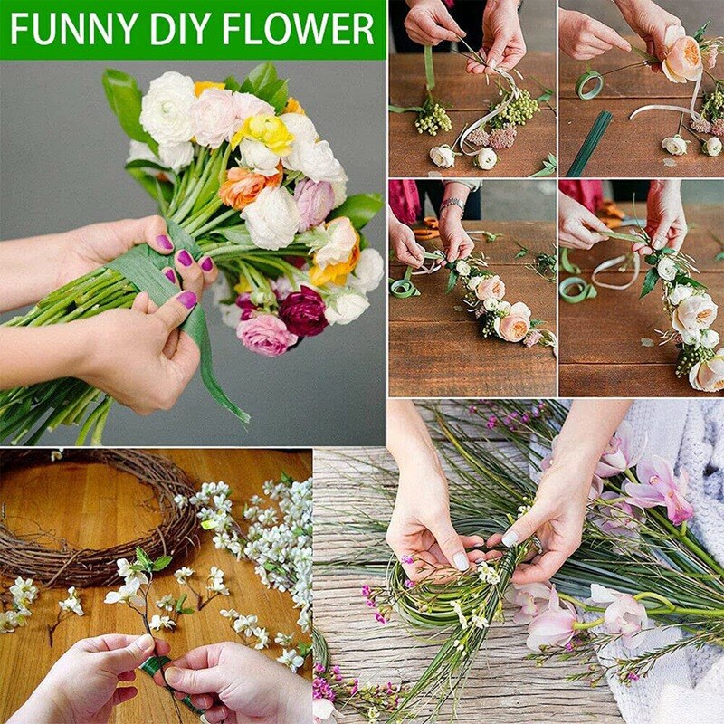 Flower Arrangement Tool Kit,Green Florist Ribbon, Floral Wire, Wire Cutter, Ball Head Pins For Bouquet Stem Wrap Florist