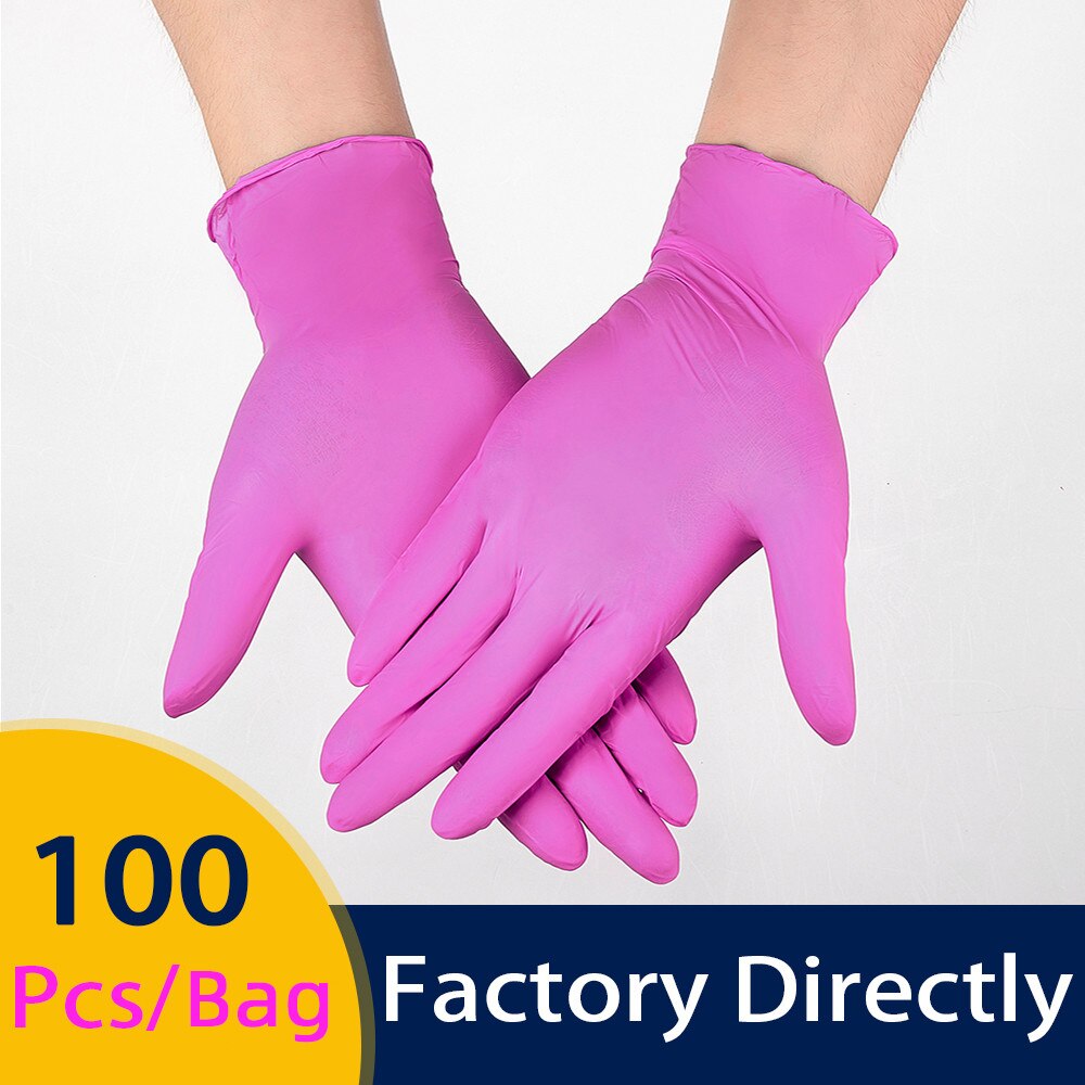 Nitrile Gloves Pink 100pcs/box Food Grade Waterproof Allergy Free Disposable Work Safety Gloves Household Nitrile Synthetic