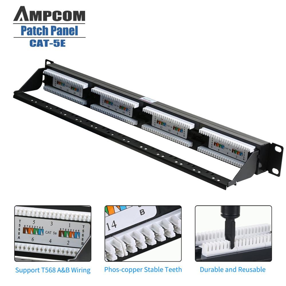 AMPCOM Premium Series CAT5/5e 24 Ports Patch Panel, Rack Mount - 1U, 19 inch, RJ45 Ethernet 568A 568B, 15u Gold Plated