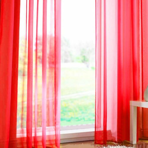 1pc Tulle Door Window Curtain Modern Voile Pure Color Drape Panel Sheer Scarf Valances Room Curtains For Bedroom Living Room: Red
