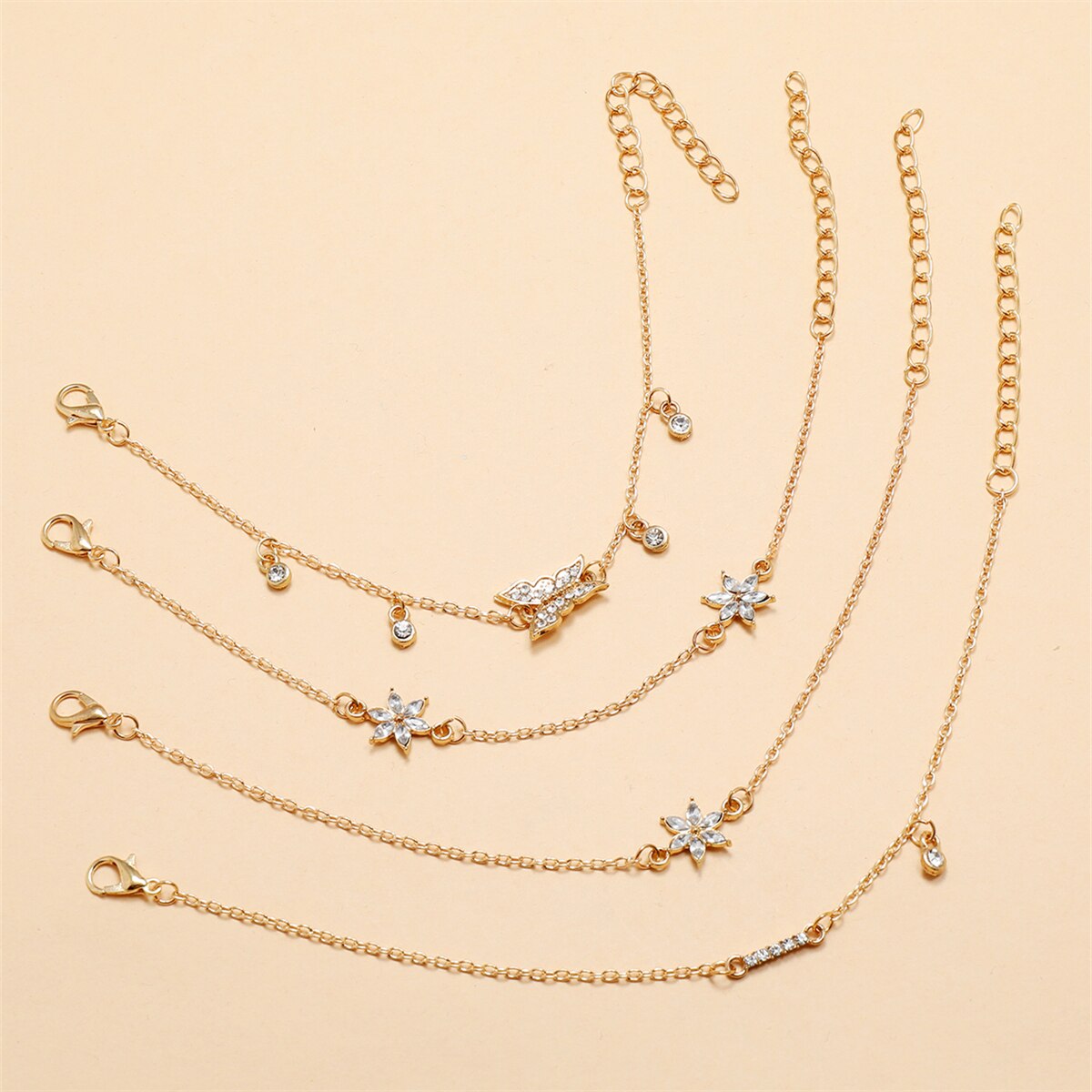 Moda borboleta floret pulseira conjunto de ouro geométrico pulseira 4 peça conjunto feminino acessórios pulseras mujer pulseira jewelri