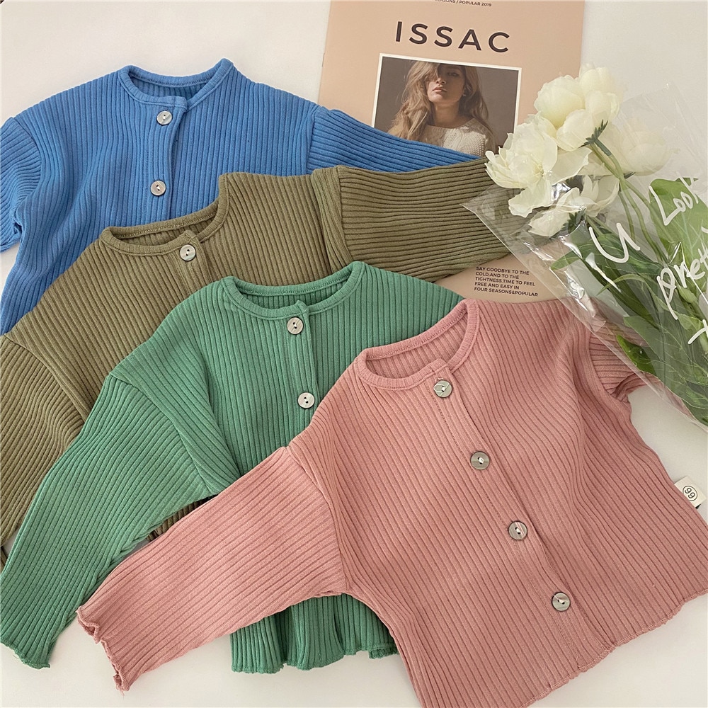 Cardigan à manches longues pour bébés garçons et filles, vestes à boutonnage simple, mignon, automne décontracté