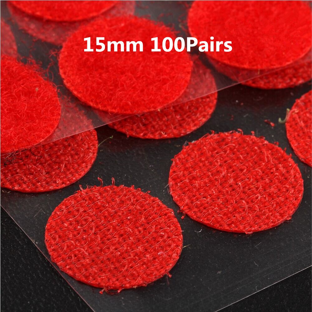 10/15mm Rond Points Autocollant Velcro Auto-Adhésif Fort Ruban D'attache En Nylon de Boucle De Crochet de Matériel De Couture Travaux Manuels Accessoire: Red 15mm 100Pairs
