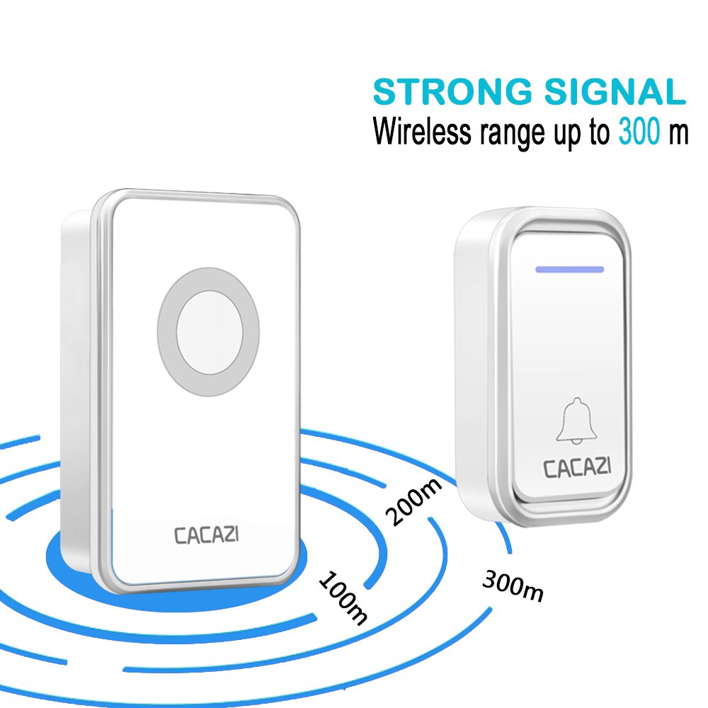 CACAZI Wireless Doorbell Waterproof 300M Remote 2 Battery Button 4 Receiver led light US EU Plug Home Cordless door bell chime