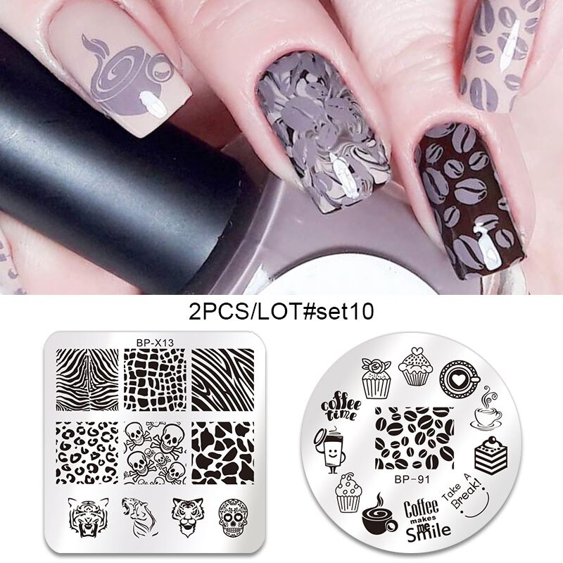 GEBOREN ZIEMLICH 2Stck Nagel Stanzen Platten einstellen SchöNe Blume Geometrische Nette Ebene idee Nagel Kunst Stempel Bild Platte DIY werkzeuge: 2Stck-einstellen10