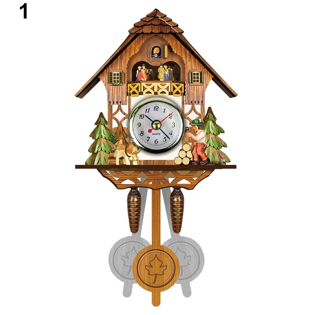 Wooden Cuckoo Wall Clock Bird Time Bell Swing Alarm Watch Home Art Decor Germany Black Forest Autoswinging Cuckoo Wall Clock: 1