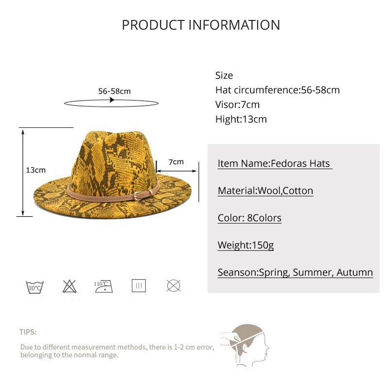 Fuodrao Snake Print Fedora Hoeden Voor Vrouwen Wide Brim Vilt Herfst Winter Britse Vintage Trilby Mannen Jazz Hoed F133