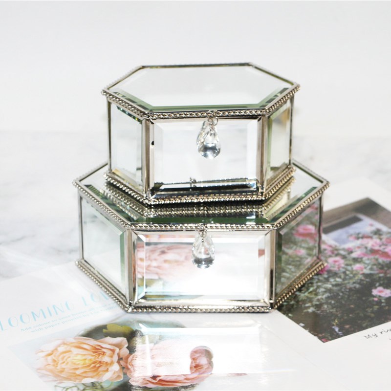 Caja de joyería de cristal Hexagonal europea, decoración, caja de joyería decorativa suave creativa, Simple