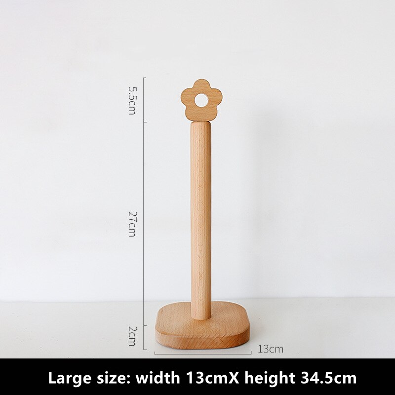 Étagère verticale en bois massif de Style japonais, support de rangement pour serviettes en papier, en hêtre, avec petites fleurs, idéal pour la cuisine, porte-rouleau papier: Large
