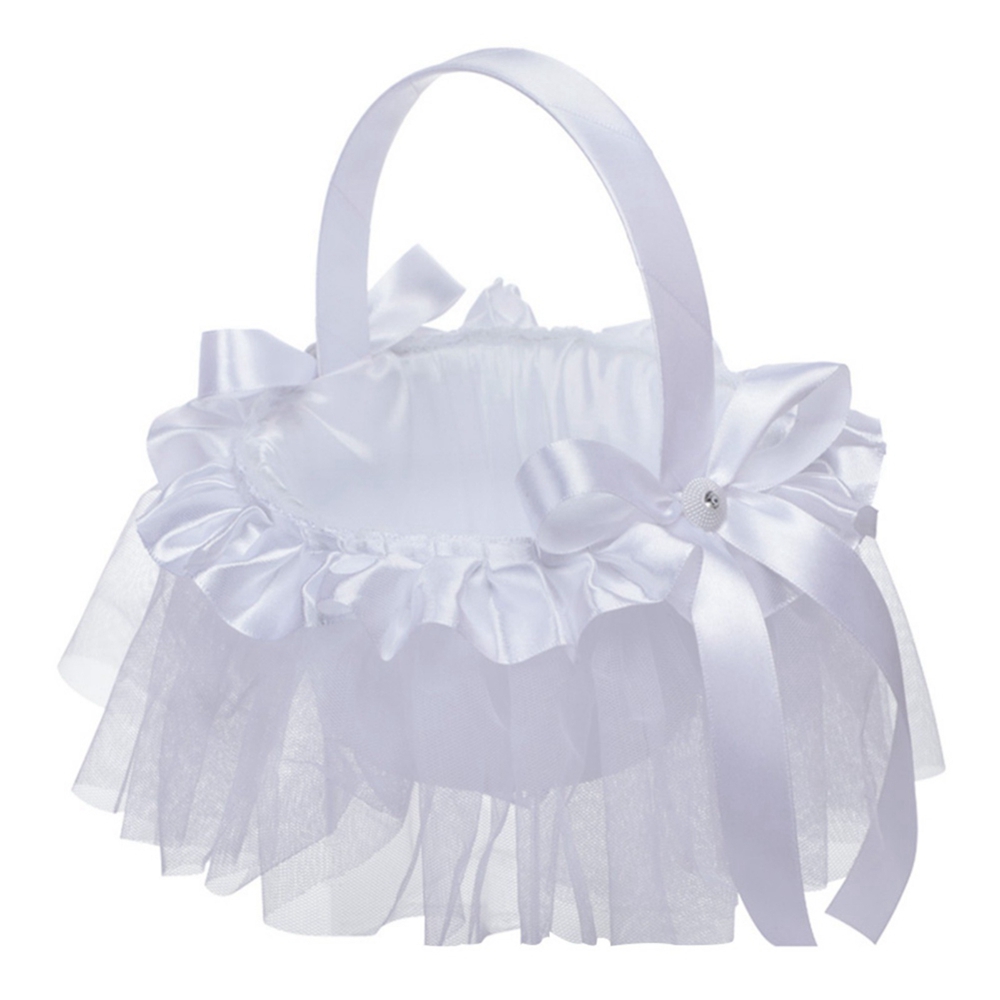Trouwmanden Witte Bloem Meisje Mand Voor Bloem Bruid/Kinderen Hand Gehouden Strik-Knoop Kanten Ceremonie Feest Decor