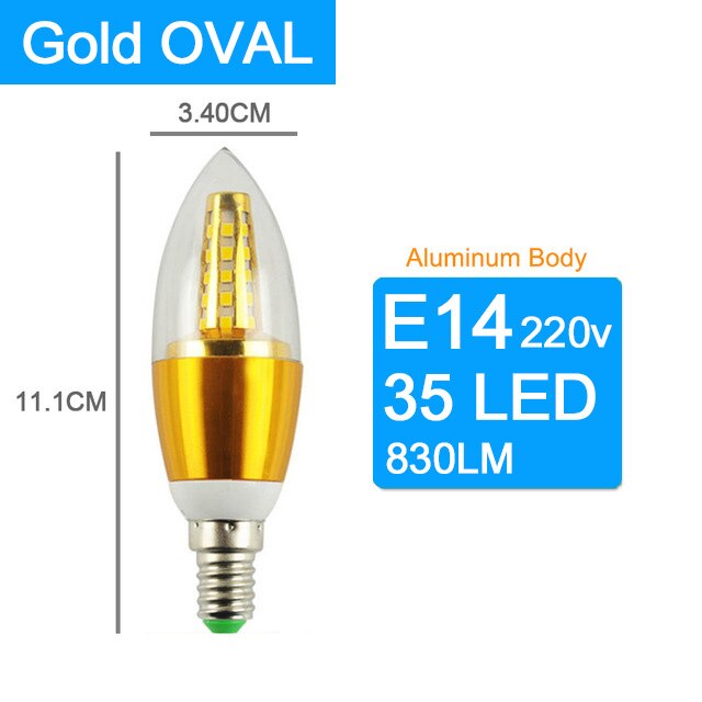 Led bulb E14 Aluminum 3W 6W 9W 12W Led Lamp AC 220V LED Candle Bulb Cool Warm White Lampada Bombillas Lumiere Lampara led light: Gold Oval 35LED / Cold White