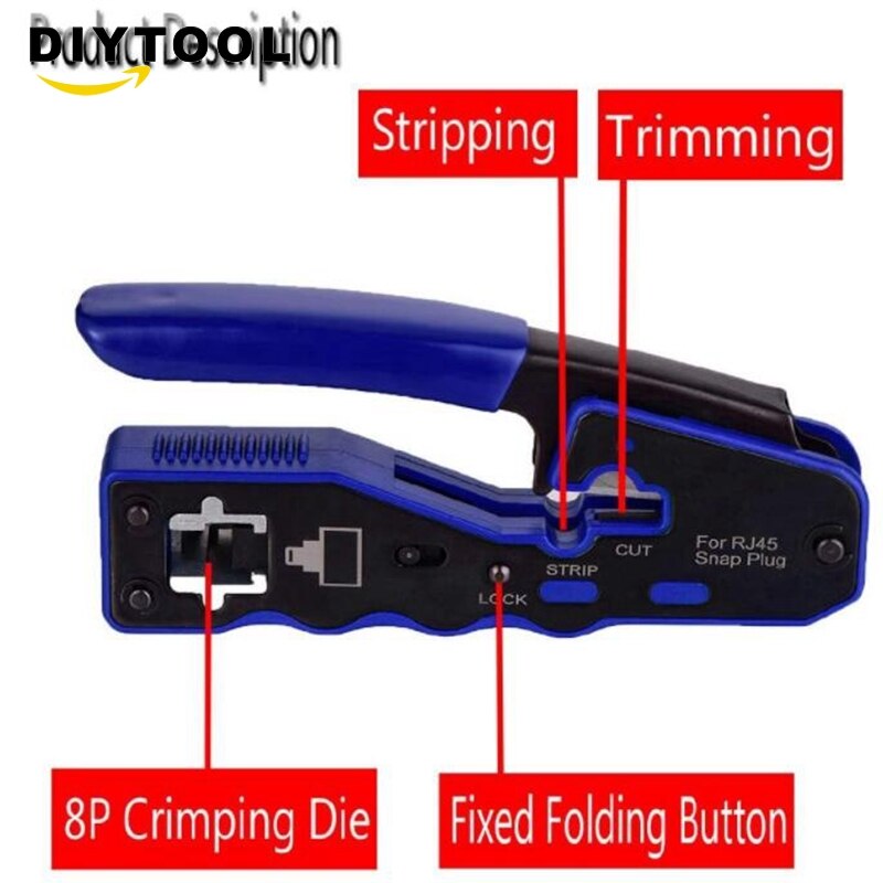 RJ45 Crimp Tool Pass Through Cutter for Cat6 Cat5 Cat5E 8P8C Modular Connectors All-In-One Wire Tool