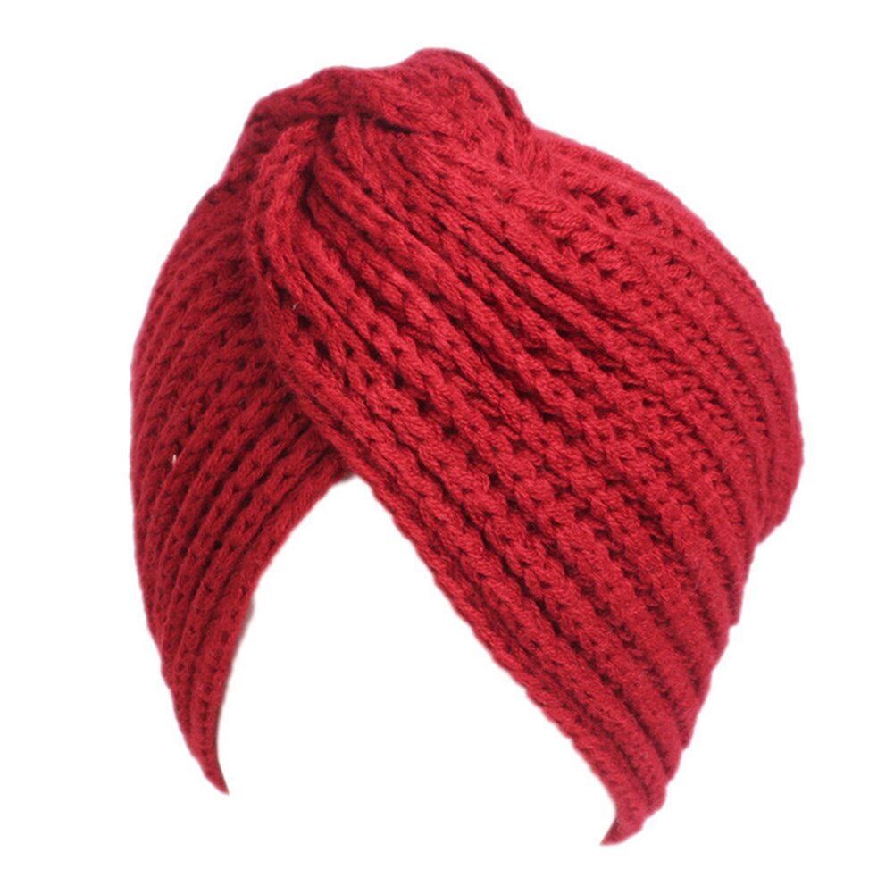 Women Turban Knot Headwrap Winter Woolen Turban Hat Cross Twisted Cap National Costume Hat EDF88: Jujube Red
