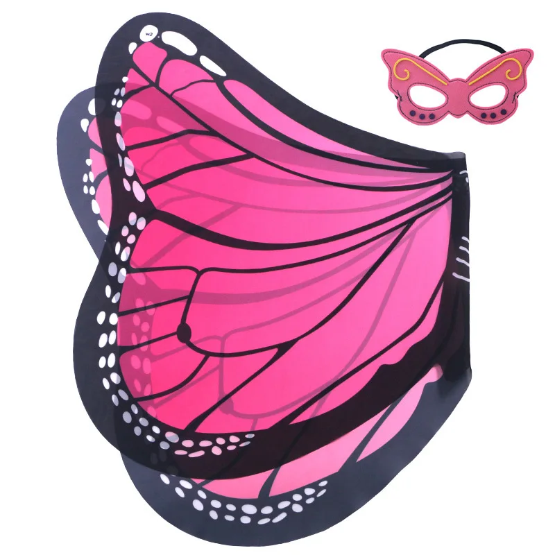 Rainbow Butterfly Wings Cape Shawl Fairy Ladies Dance Costume Adult Monarch Butterfly Cape Halloween Child Butterfly Wings: Red